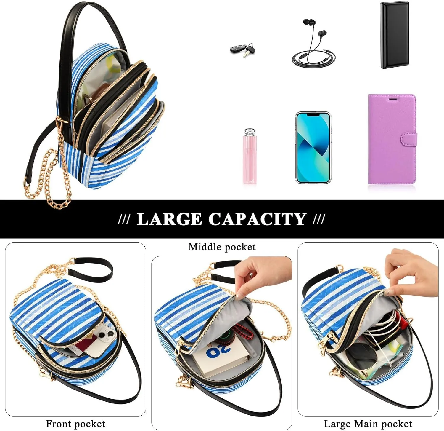 JSTEL Small Crossbody Bag for Women with Compartments,Long Strap Crossbody Purse Polyester Phone Purse Wallet