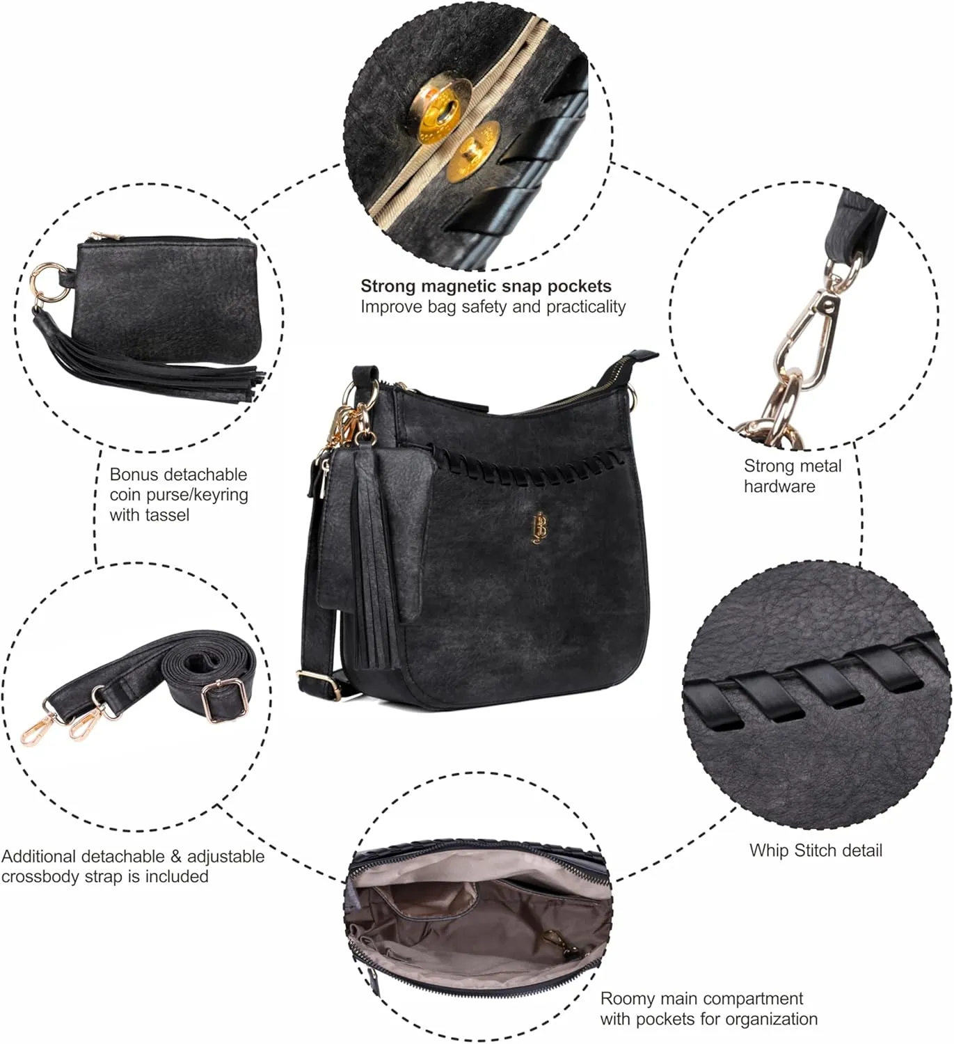 Julia Buxton Whip Stitch Vegan Leather Crossbody Bag
