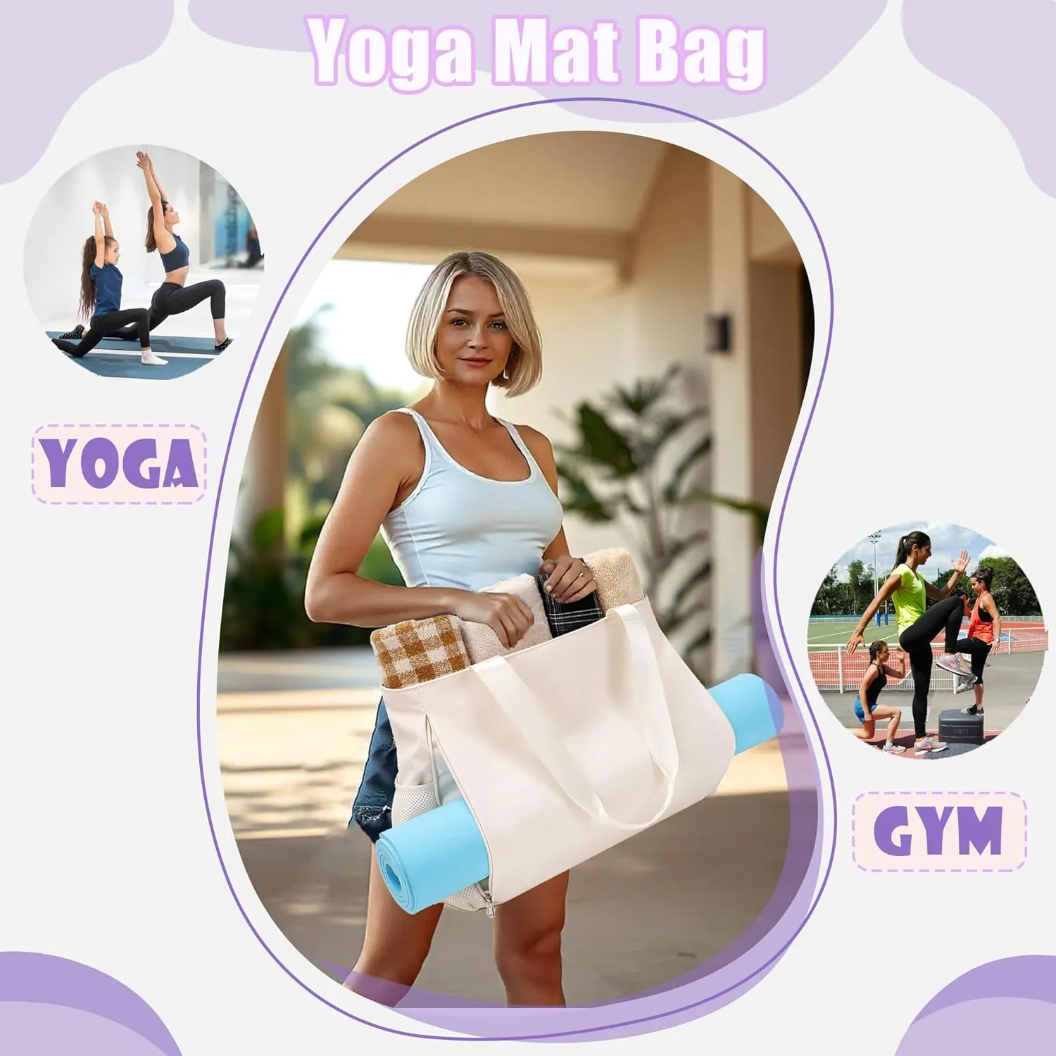 Jumpopack Yoga Mat Bag for Women Tote Yoga Bags Yoga Mat Carrier Pilates Gym Bag with Wet Pocket
