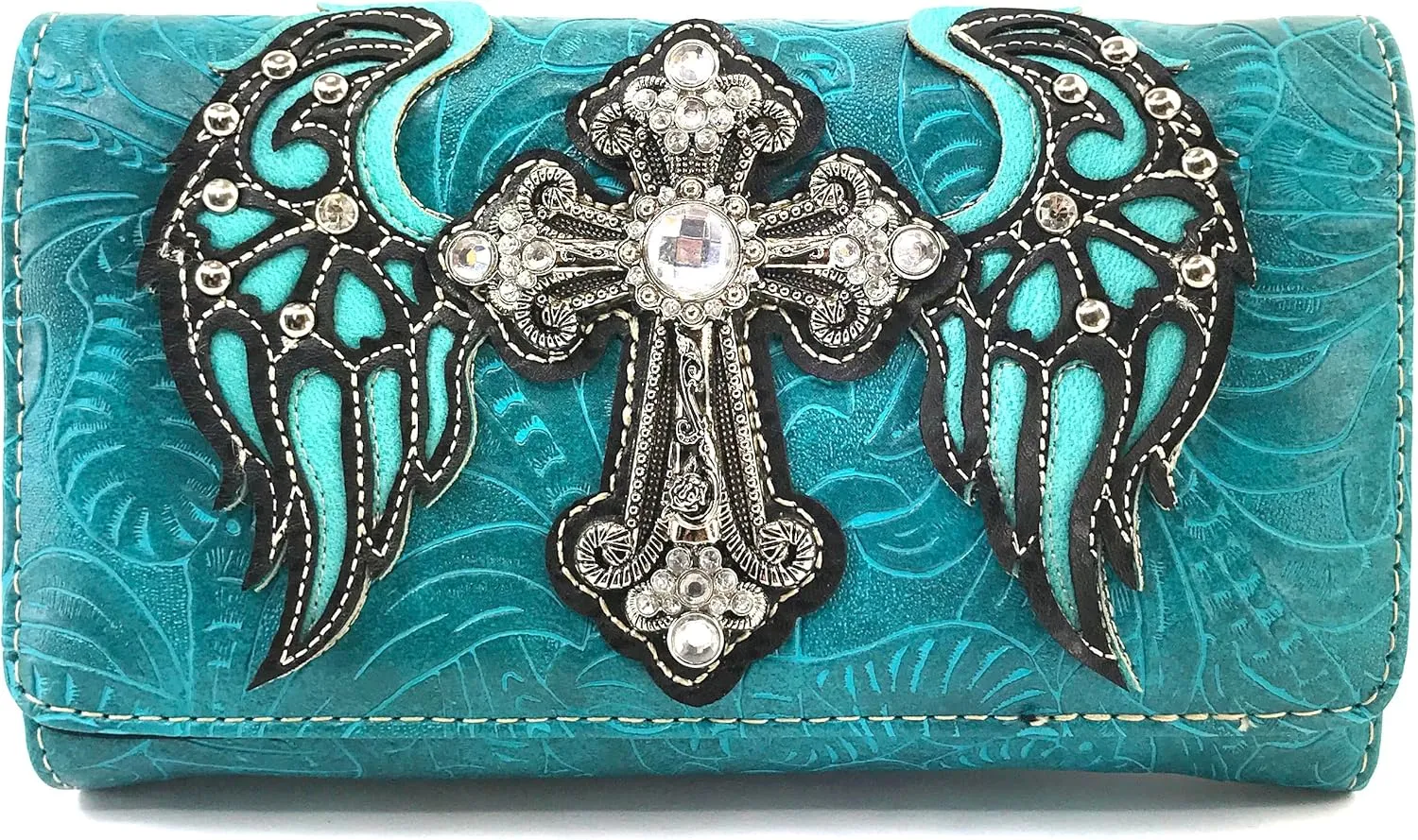 Justin West Western Laser Cut Wing Turquoise Cross Gleaming Messenger Handbag with CrossBody Strap
