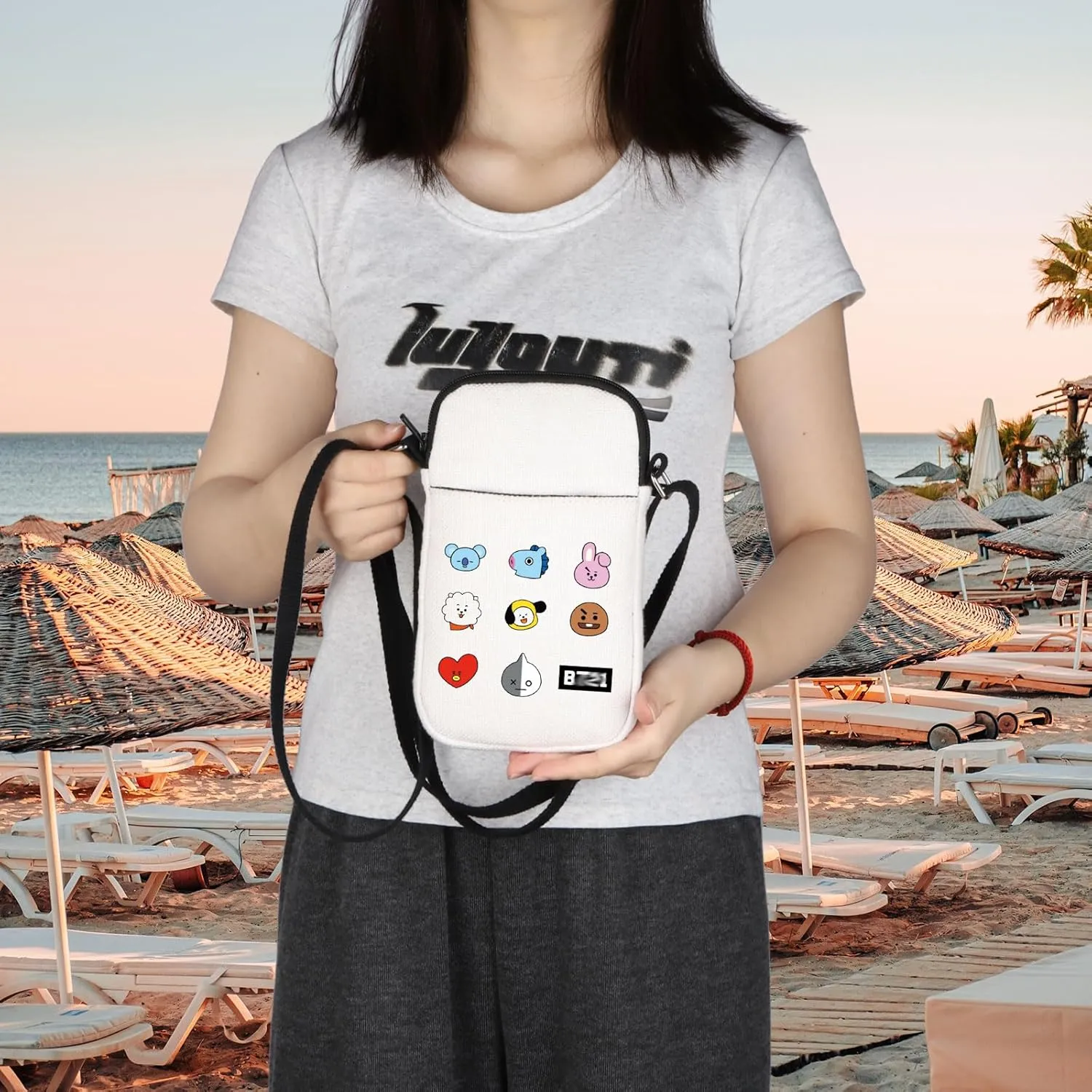 K-pop Characters Crossbody Bag K-pop Team Gift for Fans Singer Fan Gift B-T Inspired Zipper Crossbody Bag