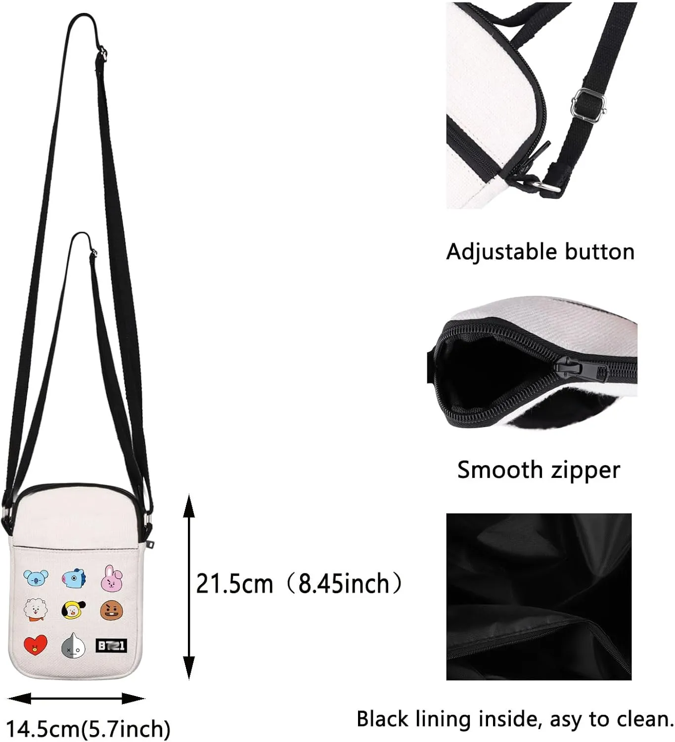 K-pop Characters Crossbody Bag K-pop Team Gift for Fans Singer Fan Gift B-T Inspired Zipper Crossbody Bag