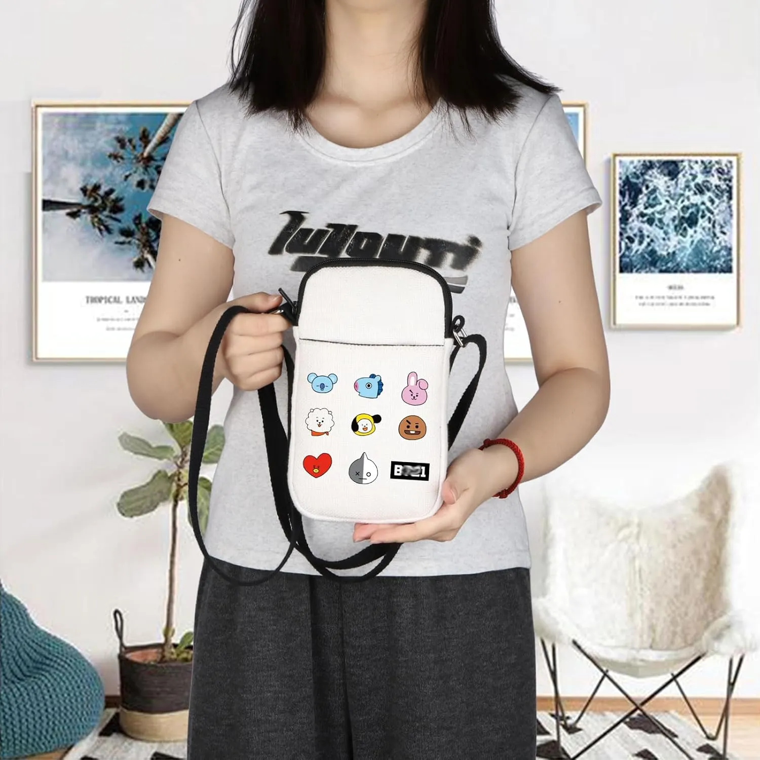 K-pop Characters Crossbody Bag K-pop Team Gift for Fans Singer Fan Gift B-T Inspired Zipper Crossbody Bag
