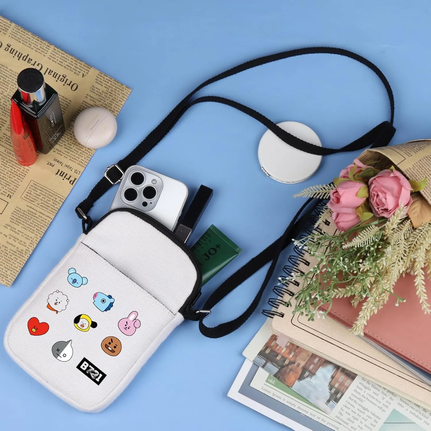 K-pop Characters Crossbody Bag K-pop Team Gift for Fans Singer Fan Gift B-T Inspired Zipper Crossbody Bag