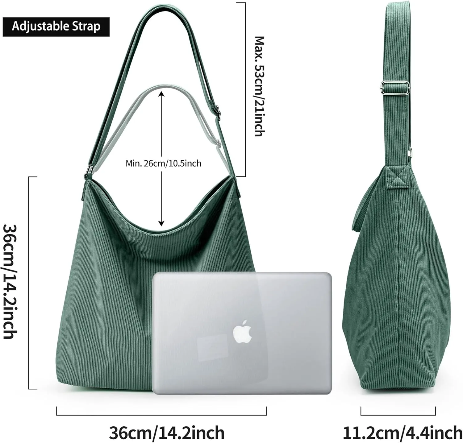 KALIDI Corduroy Tote Bag for Women Casual Zipper Tote Handbag Large Crossbody Hobo Shoulder Bag Work Fashion Women Purse