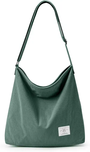 KALIDI Corduroy Tote Bag for Women Casual Zipper Tote Handbag Large Crossbody Hobo Shoulder Bag Work Fashion Women Purse
