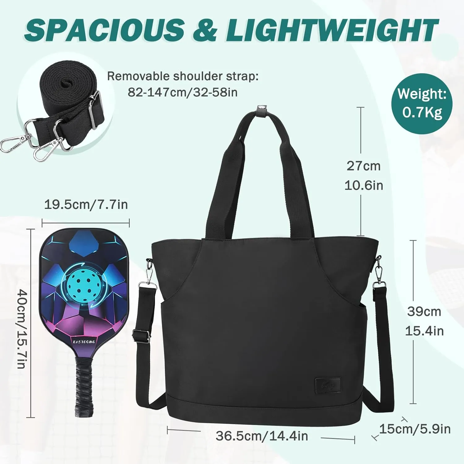 Kasqo Pickleball Paddle Bags, Large Pickle Tote Bag for Women Men with Water Holder Crossbody Shoulder Bag for Gym Sprot