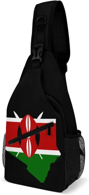 Kenya Flag Map Crossbody Sling Bag for Men Women Lightweight Chest Bag Sling Backpack for Hiking Travel