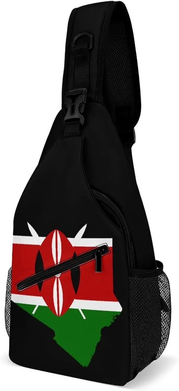 Kenya Flag Map Crossbody Sling Bag for Men Women Lightweight Chest Bag Sling Backpack for Hiking Travel