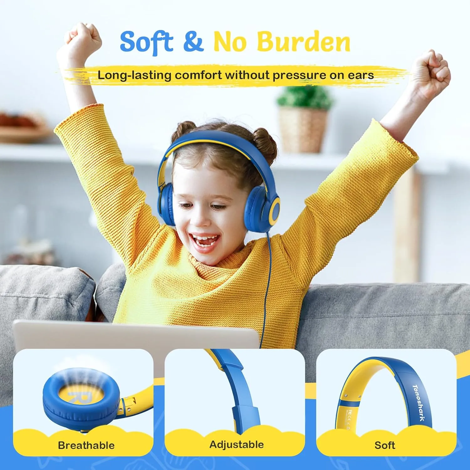 Kids Wired Headphones with Microphone, Volume Limited to 85/94dB Earphone for Boys & Girls, Foldable 3.5mm Jack Headset for School & Travel, Includes Portable Case