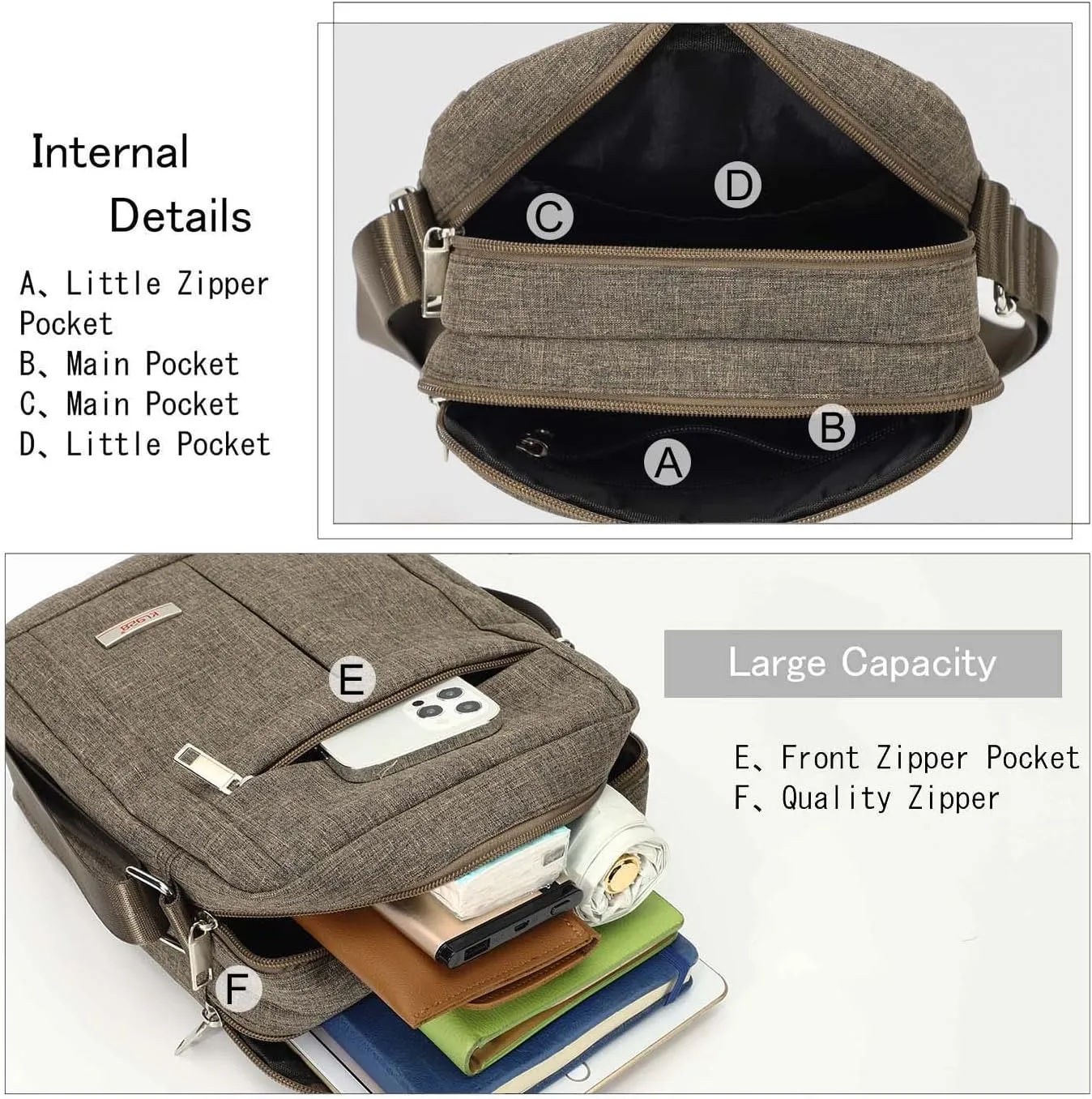 KL928 Men's Messenger Bag - Crossbody Shoulder Bags Travel Bag Man Purse Casual Sling Pack for Work Business