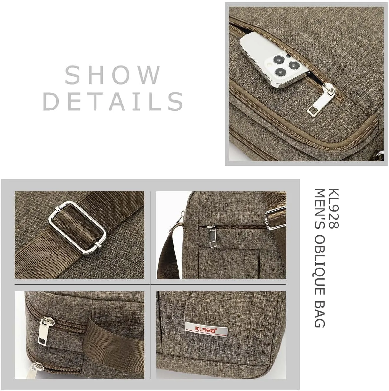 KL928 Men's Messenger Bag - Crossbody Shoulder Bags Travel Bag Man Purse Casual Sling Pack for Work Business