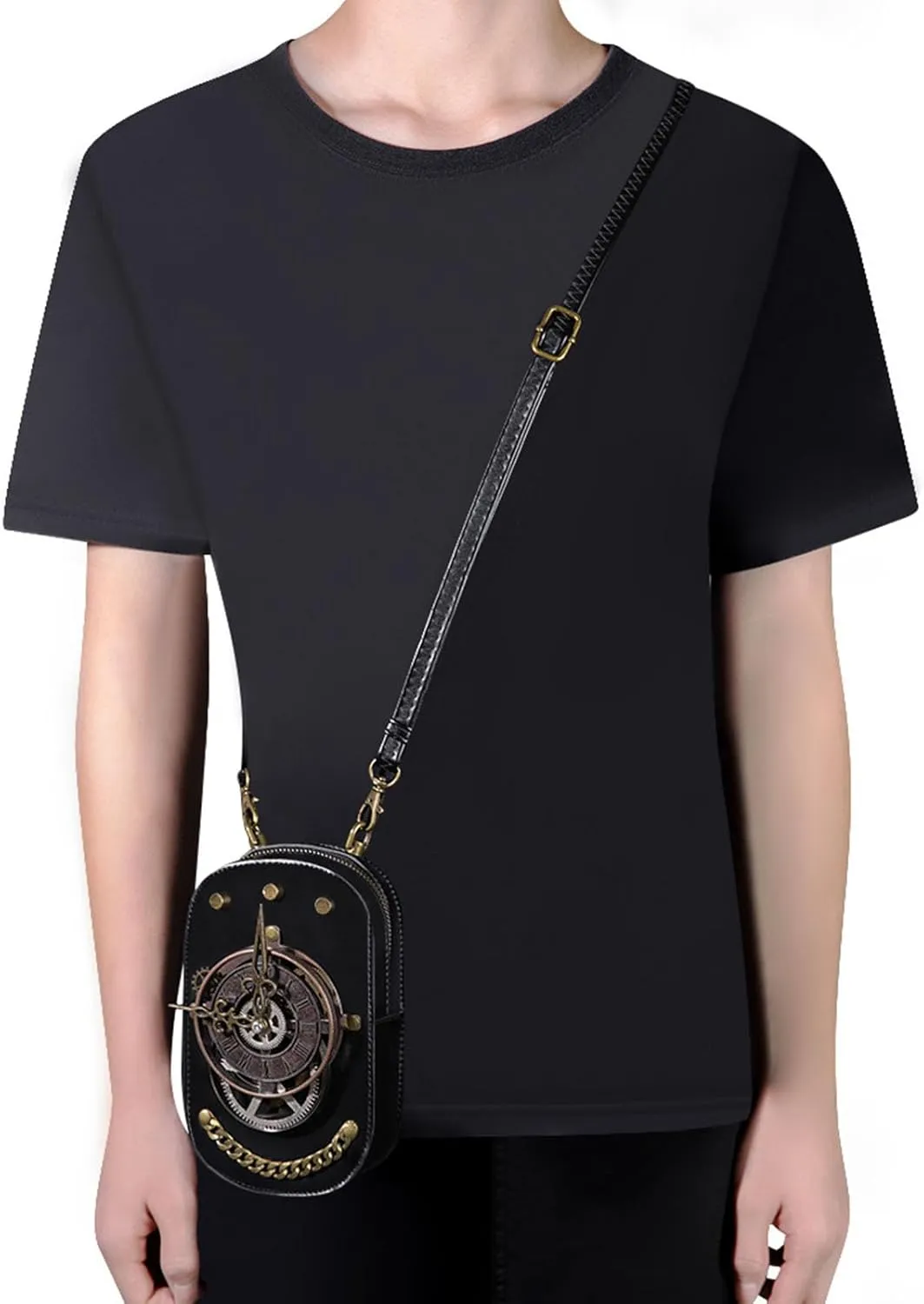 KOTORA Gothic Steampunk Crossbody Bag, Small Shoulder Purse, Phone Holder, Halloween Festival Accessory