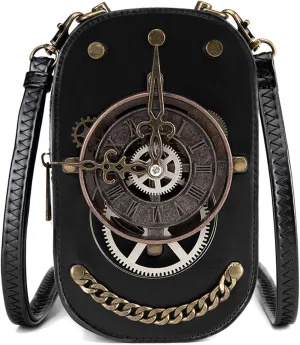 KOTORA Gothic Steampunk Crossbody Bag, Small Shoulder Purse, Phone Holder, Halloween Festival Accessory