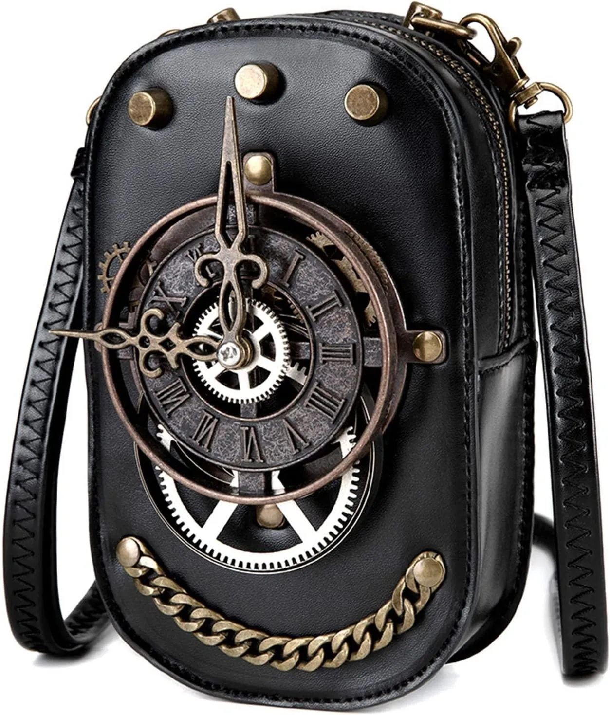 KOTORA Gothic Steampunk Crossbody Bag, Small Shoulder Purse, Phone Holder, Halloween Festival Accessory
