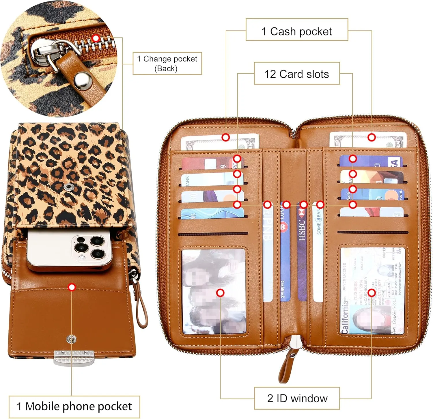 KUKOO Small Crossbody Bag Cell Phone Purse Wallet with Credit Card Slots for Women