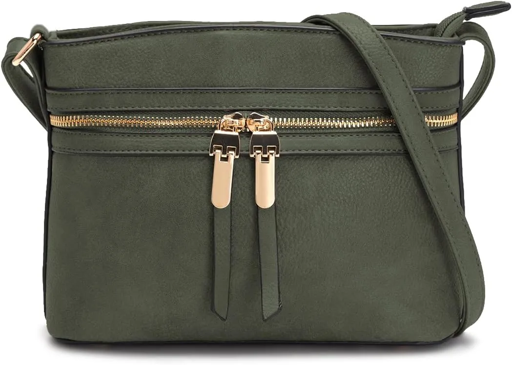 LA TERRE Zipper Pocket Crossbody Bags, Lightweight Medium Crossbody Purses Women's Shoulder Handbags