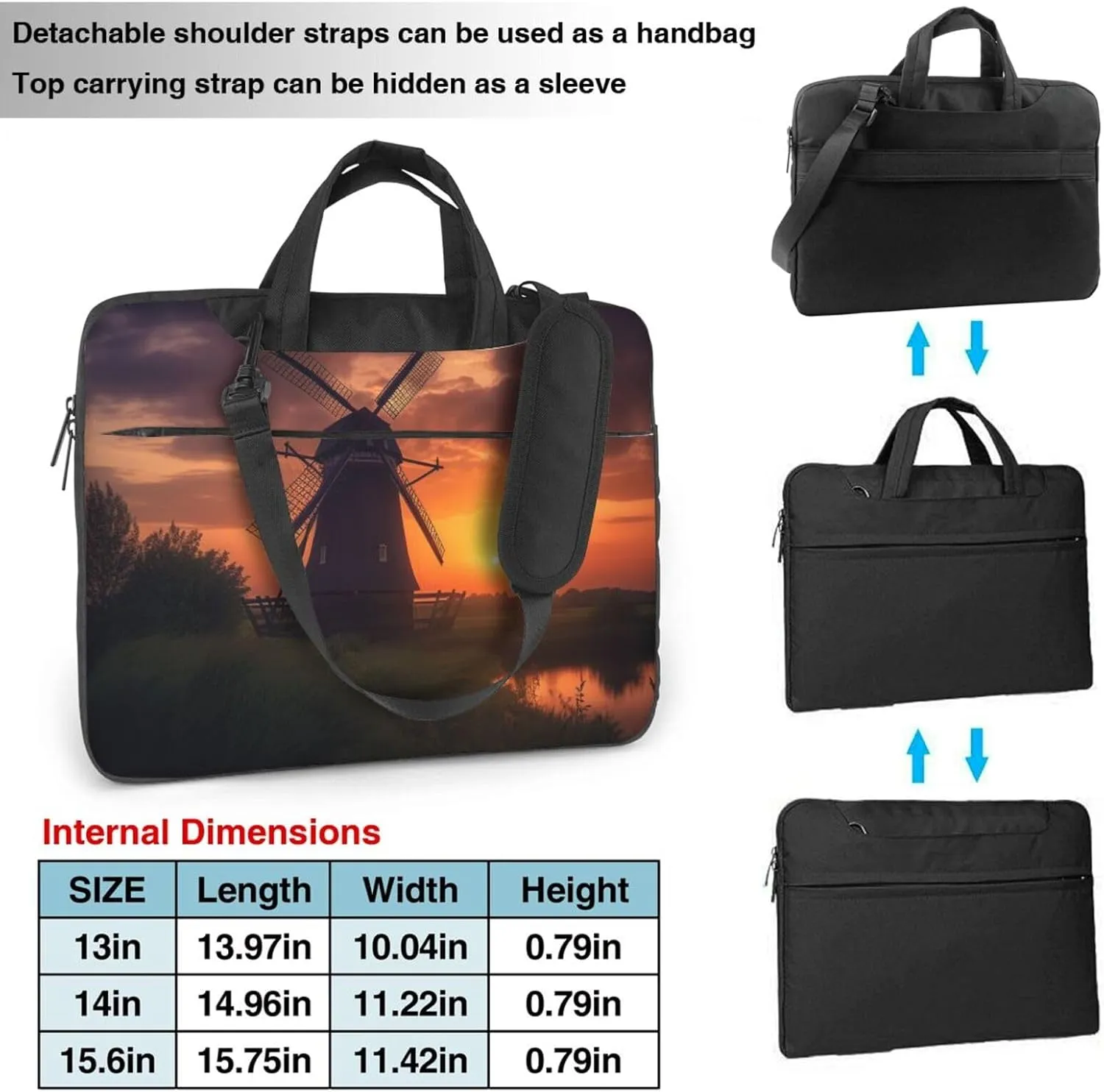 Laptop Tote Bag Men Women Sunset Windmill Shoulder Laptop Sleeve Briefcase Messenger Computer Bag