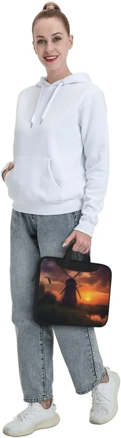 Laptop Tote Bag Men Women Sunset Windmill Shoulder Laptop Sleeve Briefcase Messenger Computer Bag