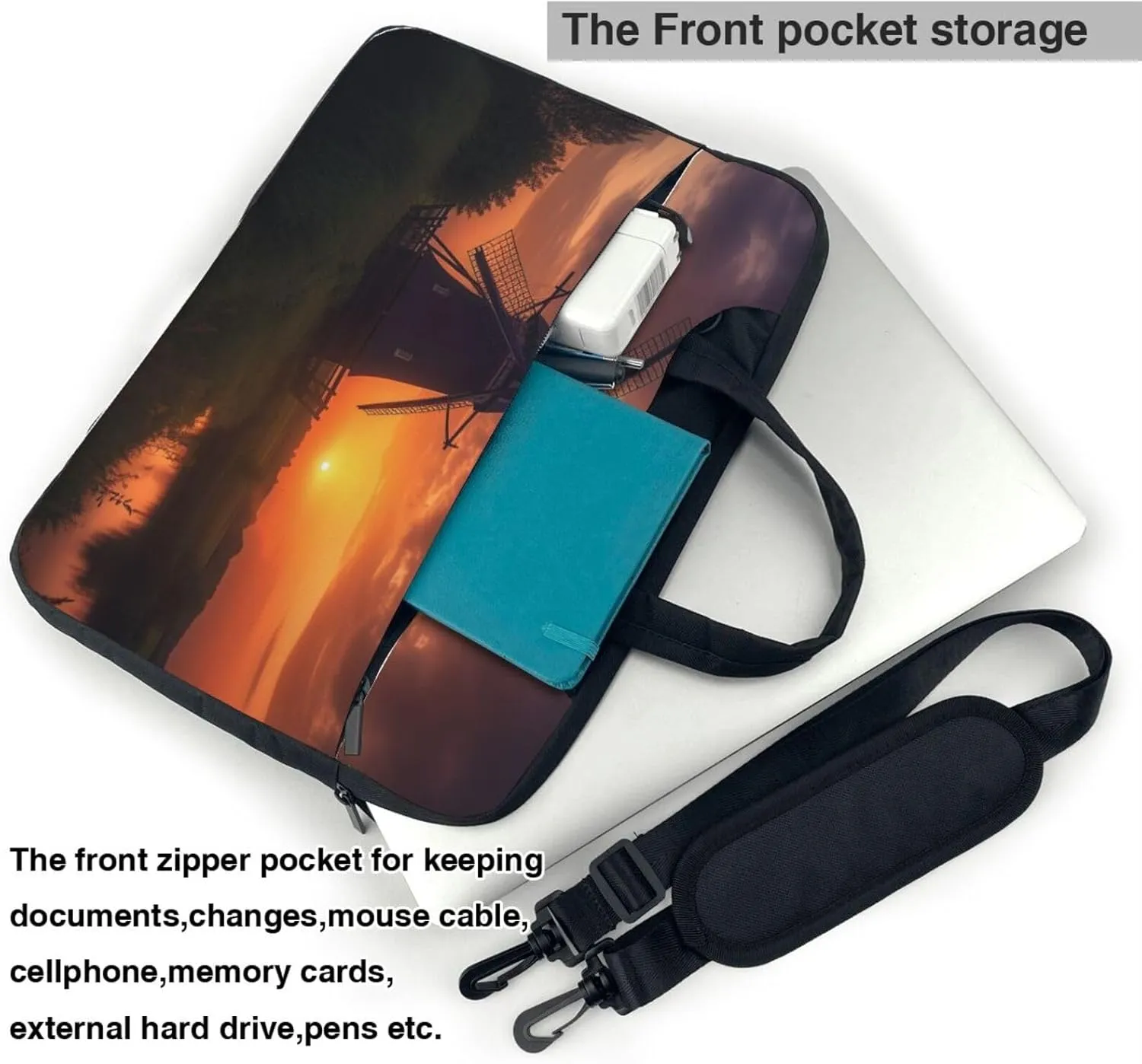 Laptop Tote Bag Men Women Sunset Windmill Shoulder Laptop Sleeve Briefcase Messenger Computer Bag