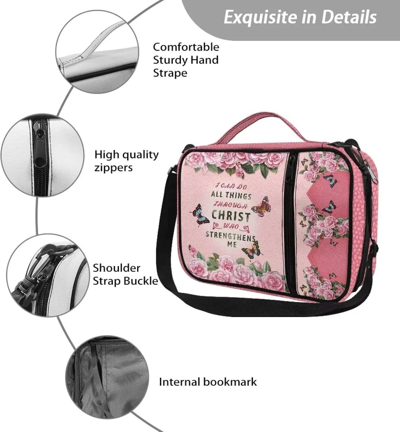 Large Bible Bag Bible Case for Women Bible Cover Case Bible Covers with Shoulder Strap Church Bag Christian Print