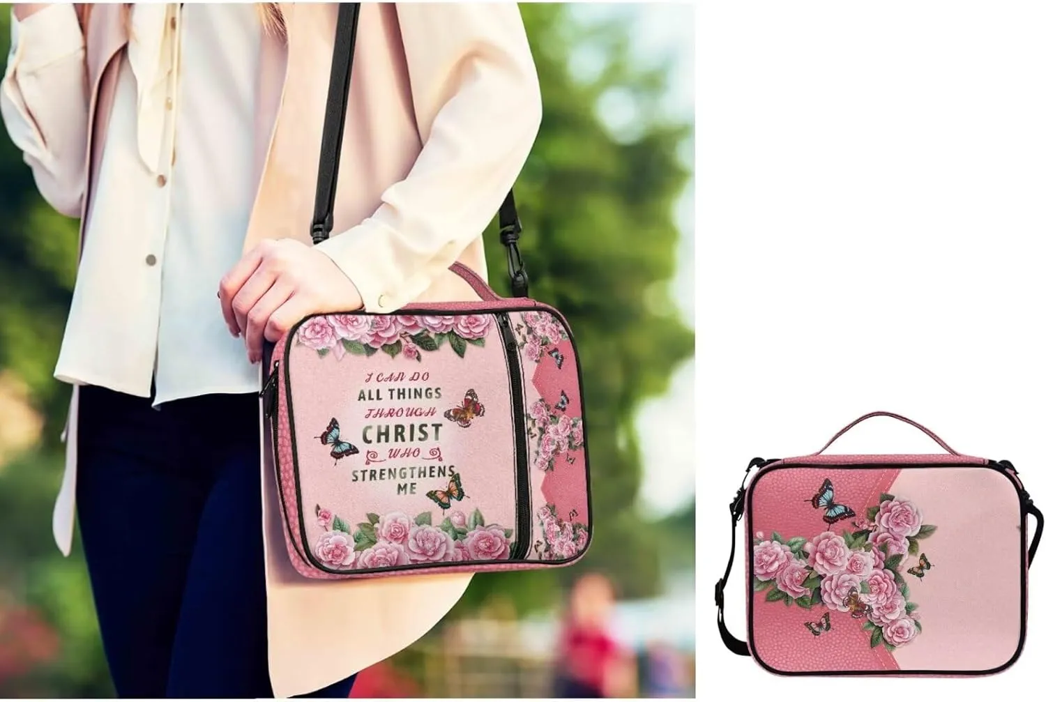 Large Bible Bag Bible Case for Women Bible Cover Case Bible Covers with Shoulder Strap Church Bag Christian Print