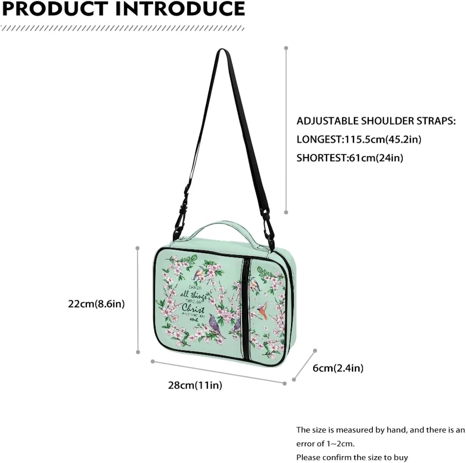 Large Bible Bag Bible Case for Women Bible Cover Case Bible Covers with Shoulder Strap Church Bag Christian Print