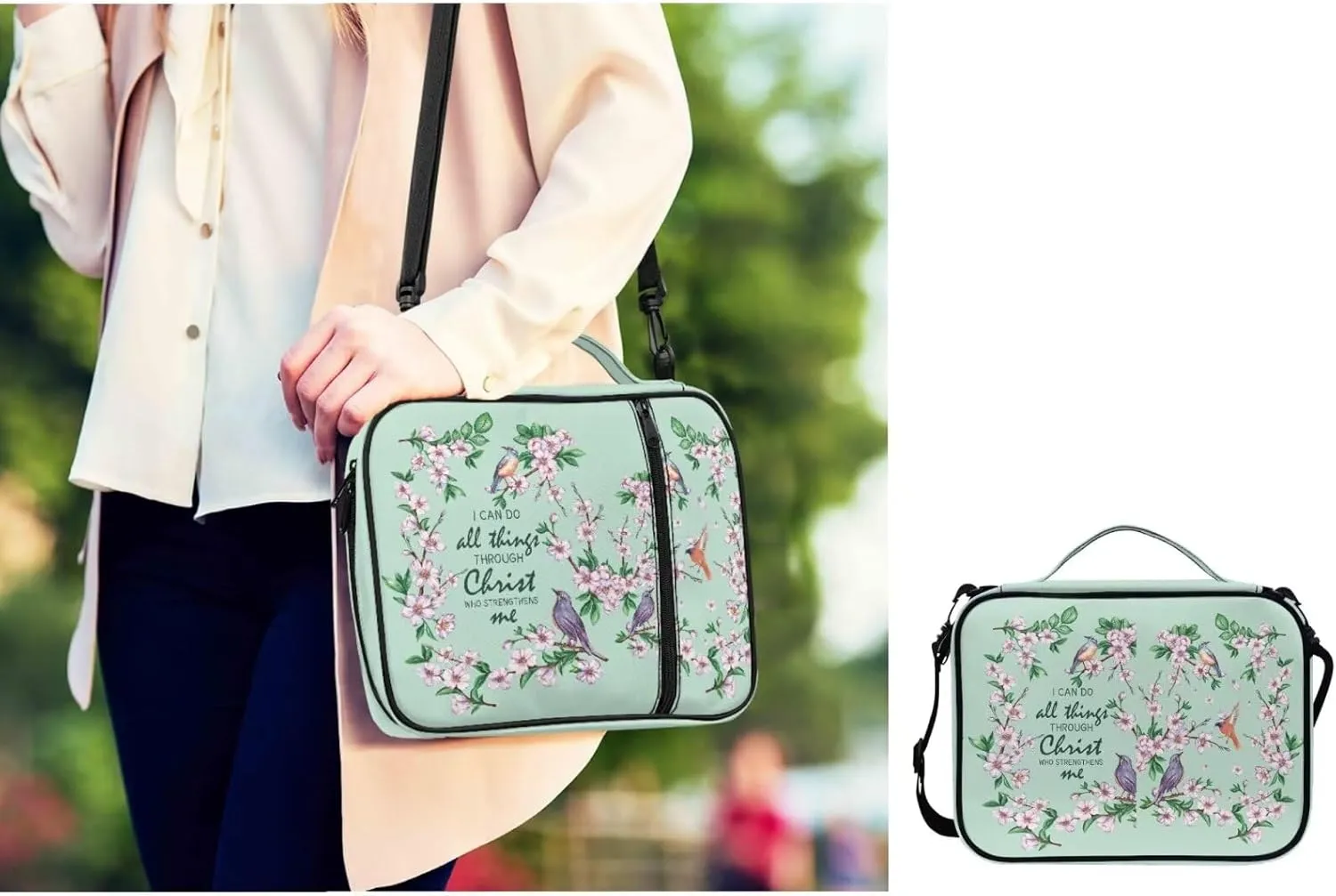 Large Bible Bag Bible Case for Women Bible Cover Case Bible Covers with Shoulder Strap Church Bag Christian Print
