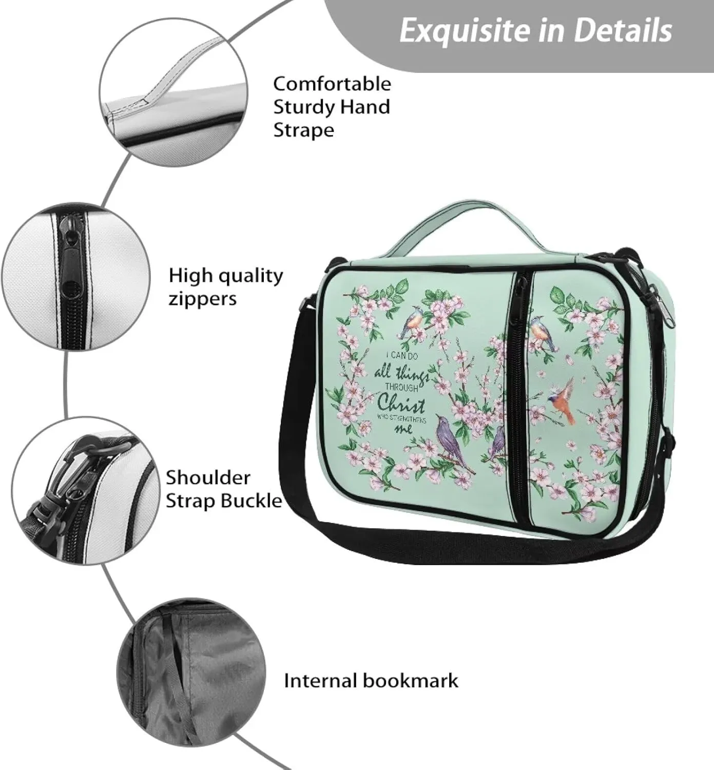 Large Bible Bag Bible Case for Women Bible Cover Case Bible Covers with Shoulder Strap Church Bag Christian Print