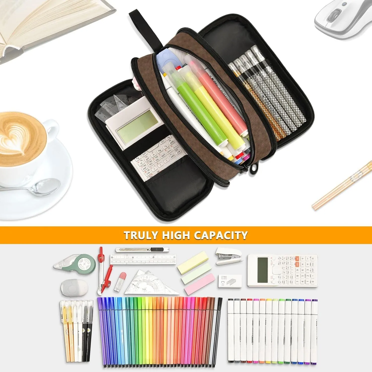 Large Capacity Pencil Case Pencil Pouch Office School Large Storage Pen Bag 3 Compartment pencil box for Adults School Teen Girl Boy Men Women (American Football)