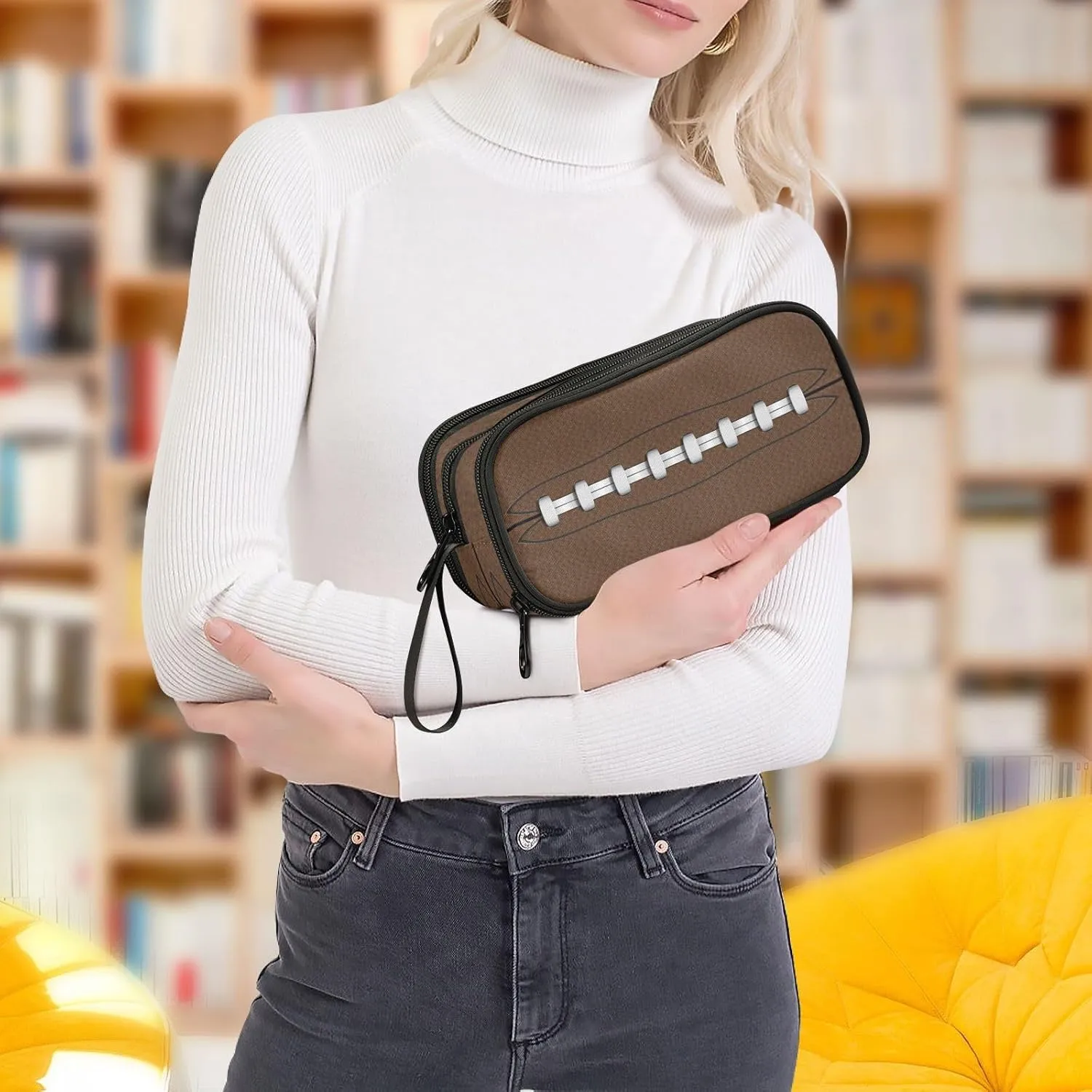 Large Capacity Pencil Case Pencil Pouch Office School Large Storage Pen Bag 3 Compartment pencil box for Adults School Teen Girl Boy Men Women (American Football)