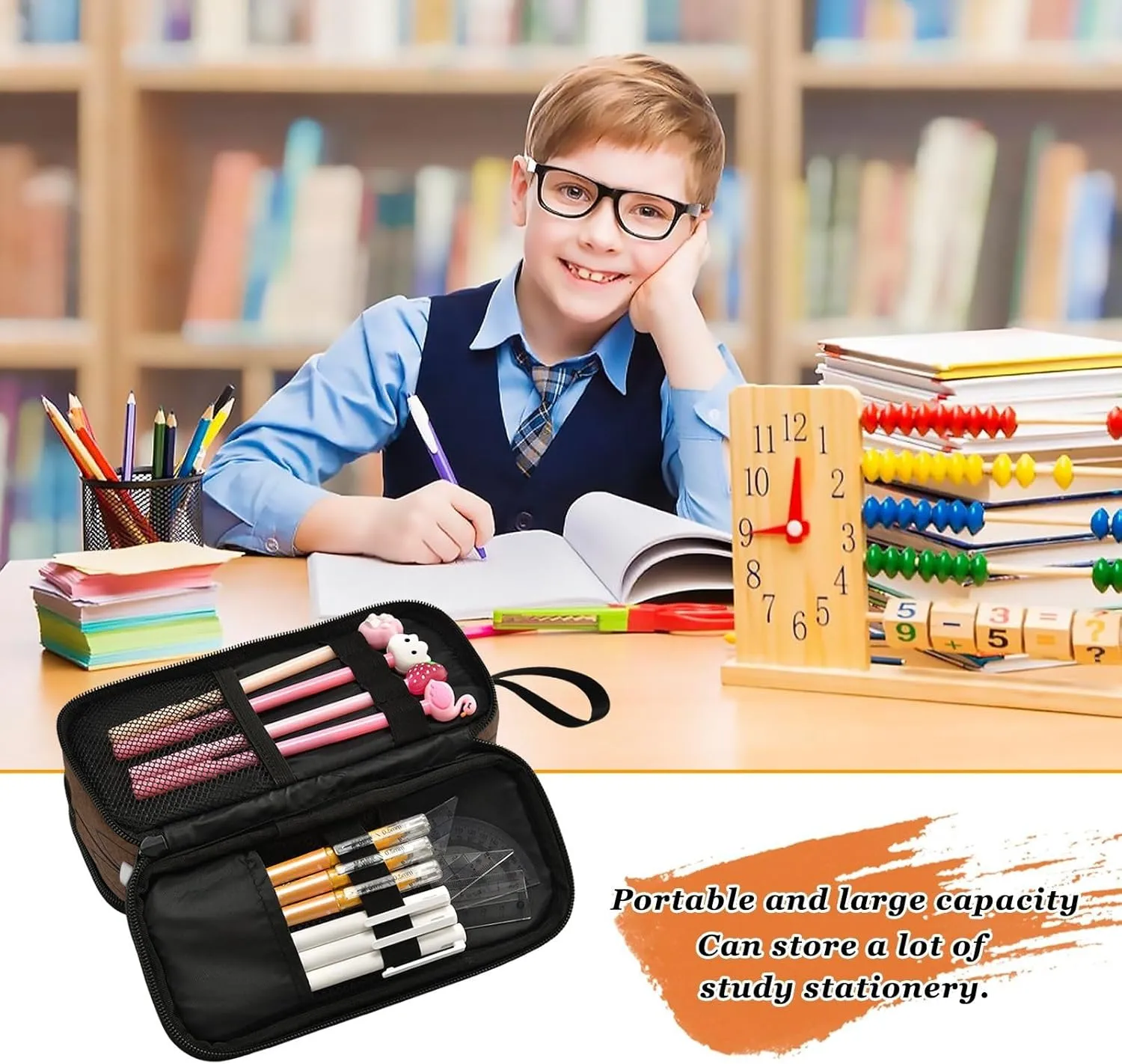 Large Capacity Pencil Case Pencil Pouch Office School Large Storage Pen Bag 3 Compartment pencil box for Adults School Teen Girl Boy Men Women (American Football)