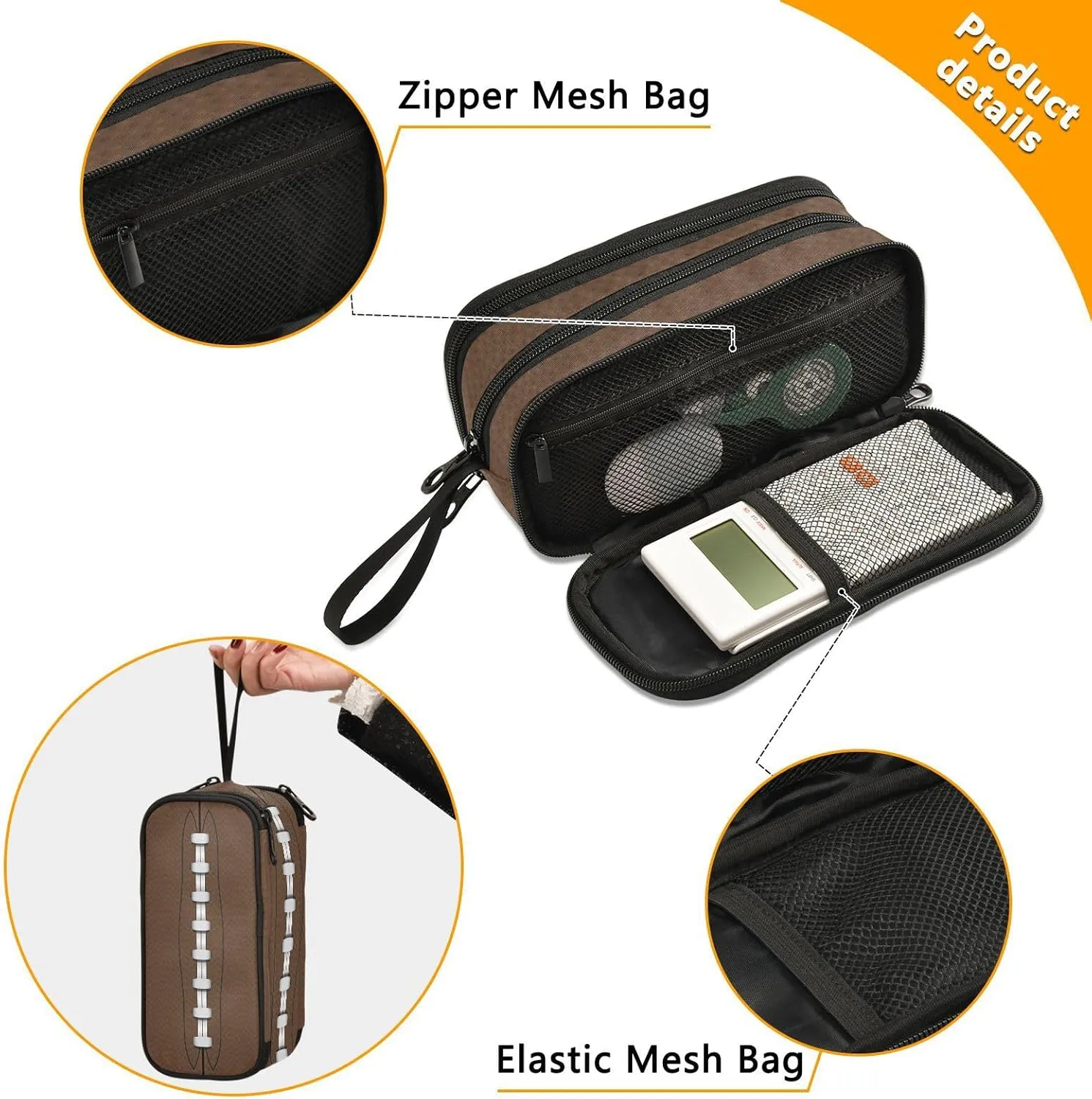 Large Capacity Pencil Case Pencil Pouch Office School Large Storage Pen Bag 3 Compartment pencil box for Adults School Teen Girl Boy Men Women (American Football)
