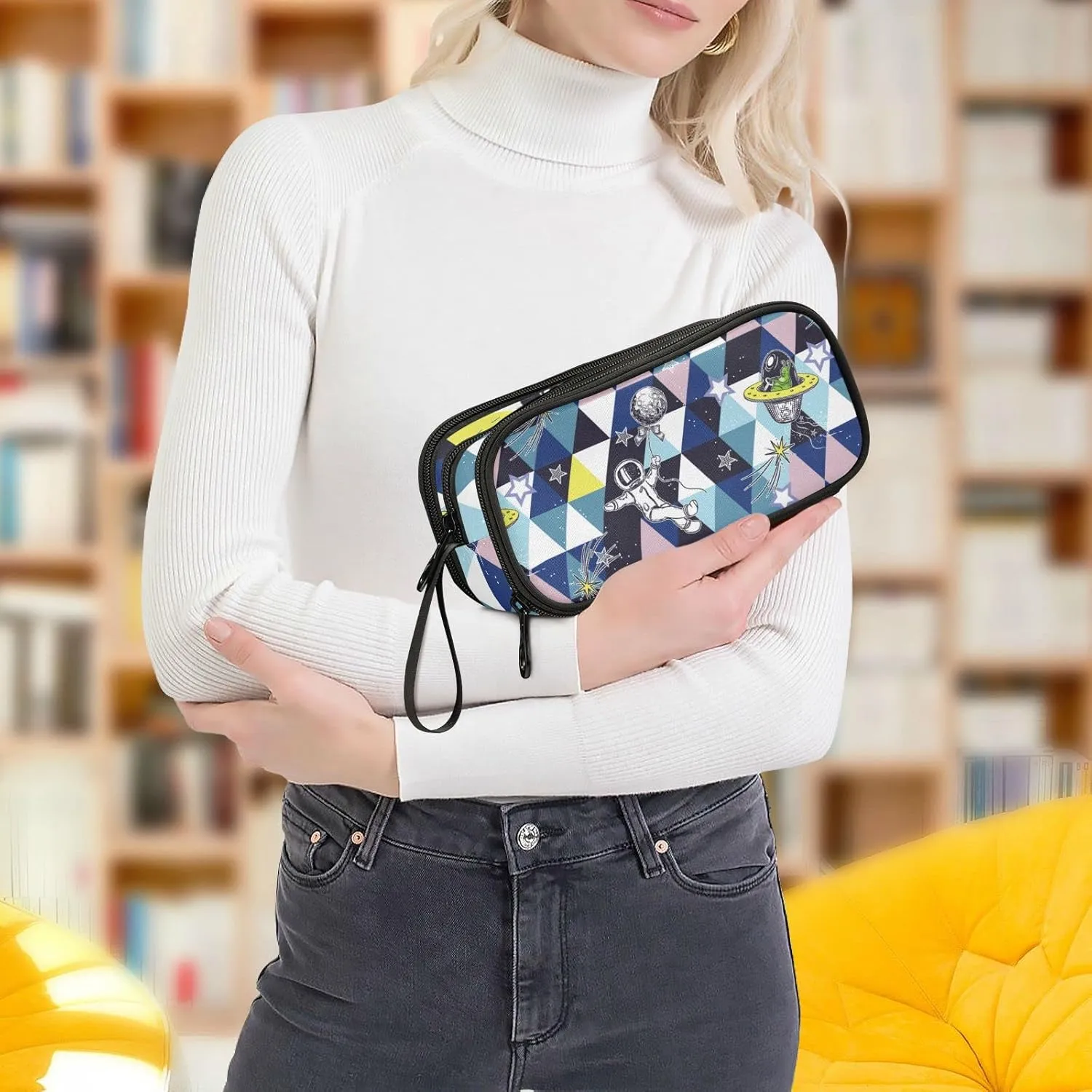 Large Capacity Pencil Case Pencil Pouch Office School Large Storage Pen Bag 3 Compartment pencil box for Adults School Teen Girl Boy Men Women (Astronaut)