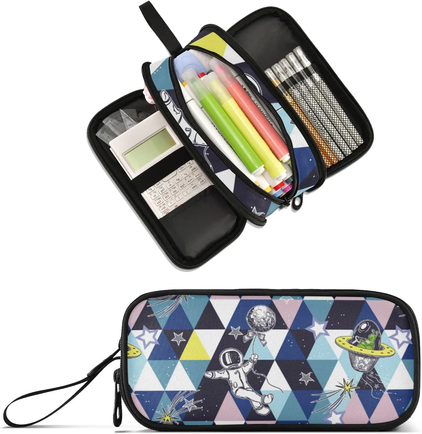 Large Capacity Pencil Case Pencil Pouch Office School Large Storage Pen Bag 3 Compartment pencil box for Adults School Teen Girl Boy Men Women (Astronaut)