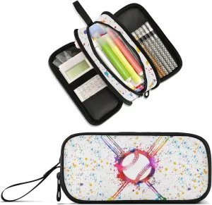 Large Capacity Pencil Case Pencil Pouch Office School Large Storage Pen Bag 3 Compartment pencil box for Adults School Teen Girl Boy Men Women (Baseball 1)