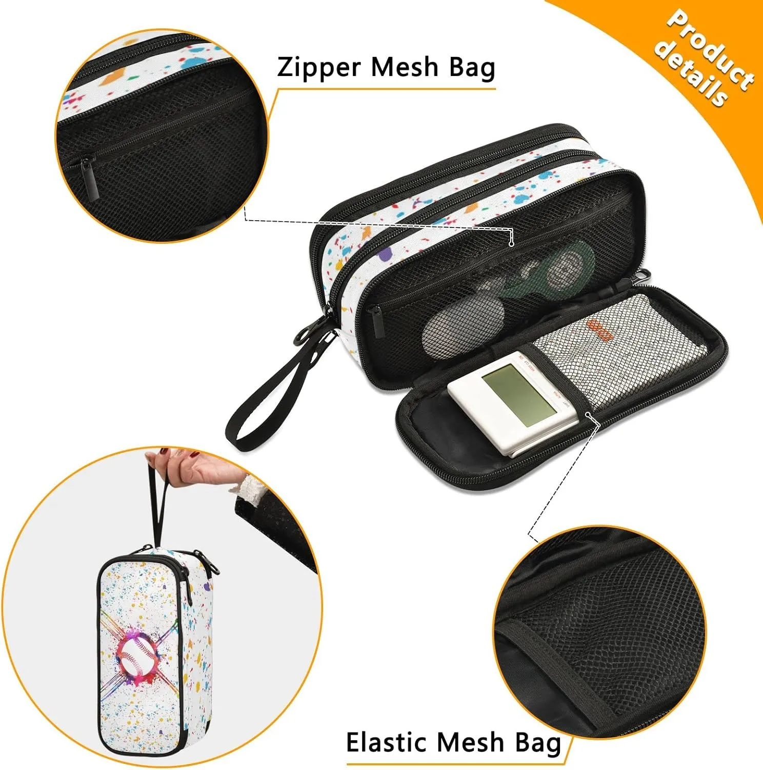 Large Capacity Pencil Case Pencil Pouch Office School Large Storage Pen Bag 3 Compartment pencil box for Adults School Teen Girl Boy Men Women (Baseball 1)