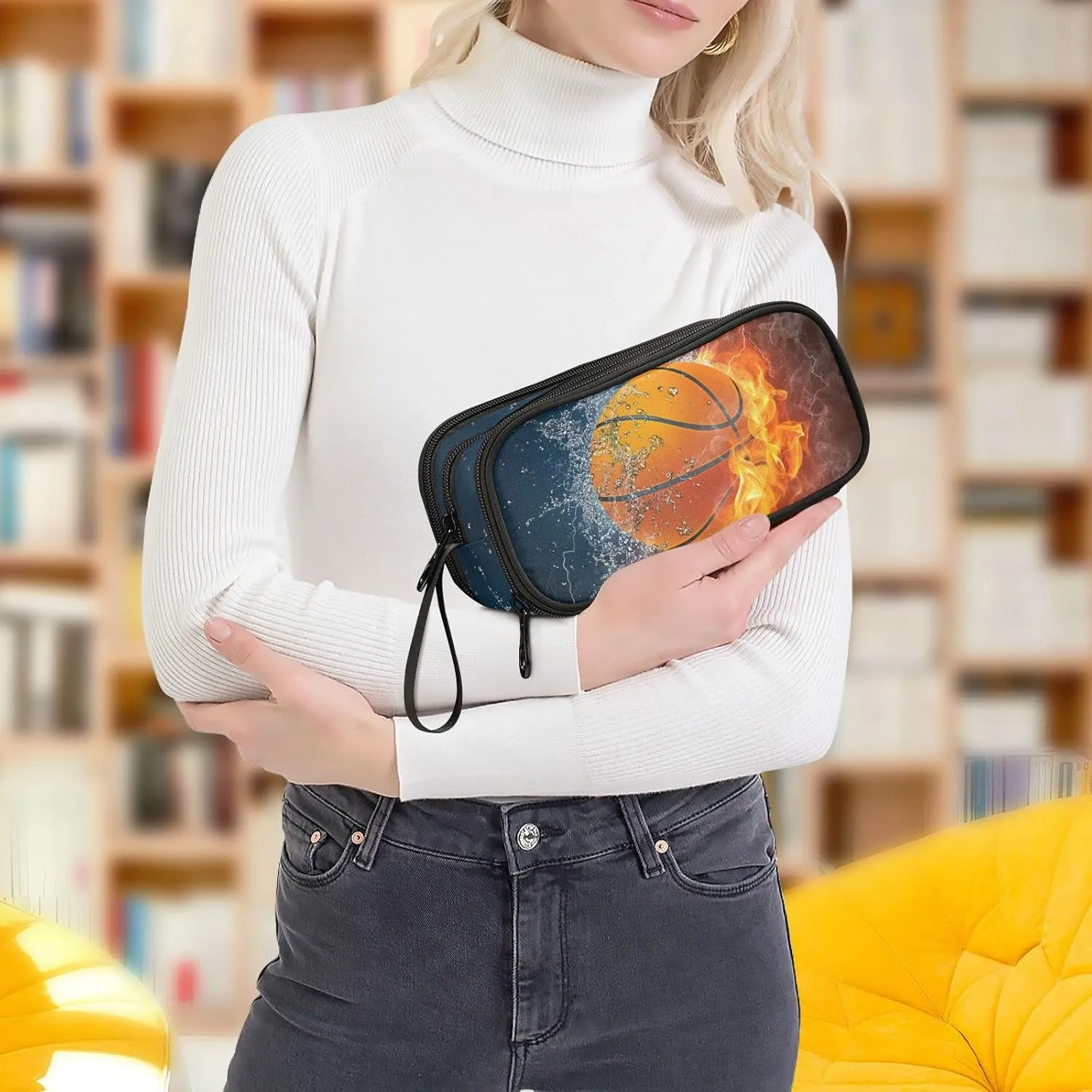 Large Capacity Pencil Case Pencil Pouch Office School Large Storage Pen Bag 3 Compartment pencil box for Adults School Teen Girl Boy Men Women (Basketball)
