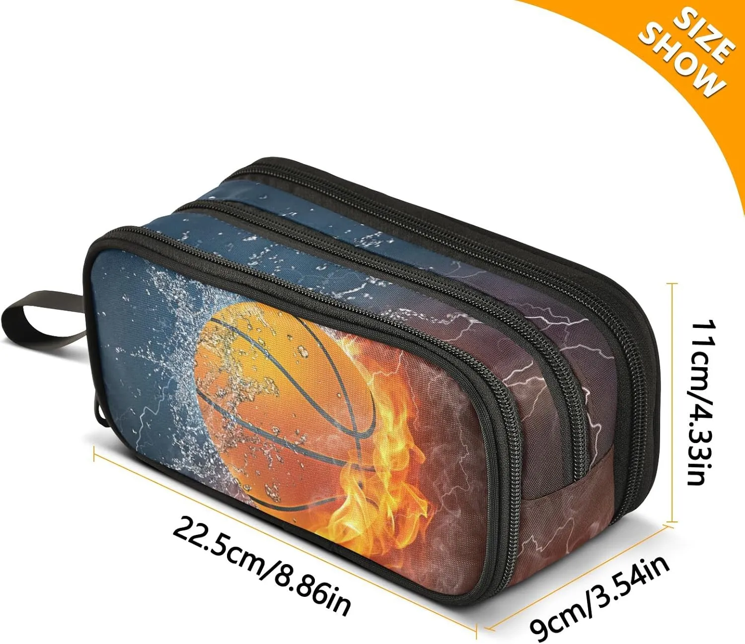 Large Capacity Pencil Case Pencil Pouch Office School Large Storage Pen Bag 3 Compartment pencil box for Adults School Teen Girl Boy Men Women (Basketball)