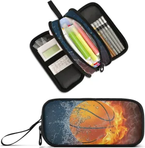 Large Capacity Pencil Case Pencil Pouch Office School Large Storage Pen Bag 3 Compartment pencil box for Adults School Teen Girl Boy Men Women (Basketball)