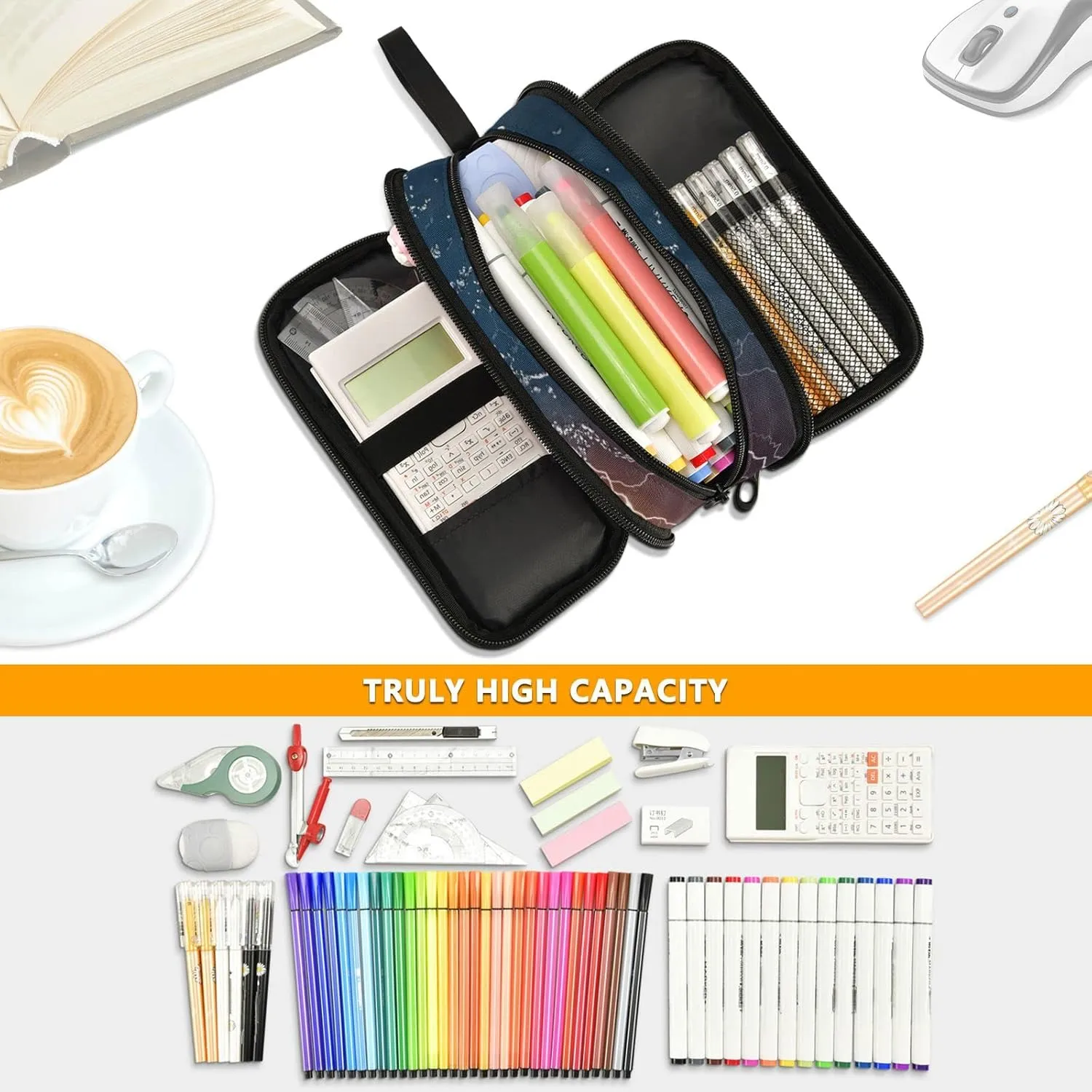 Large Capacity Pencil Case Pencil Pouch Office School Large Storage Pen Bag 3 Compartment pencil box for Adults School Teen Girl Boy Men Women (Basketball)