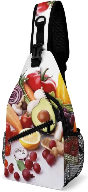 Large Chest Bag, Healthy Food Printed Chest Bag, Travel Chest Bag,cartoon Chest Chest Bag Easy to Carry Running Chest Bag