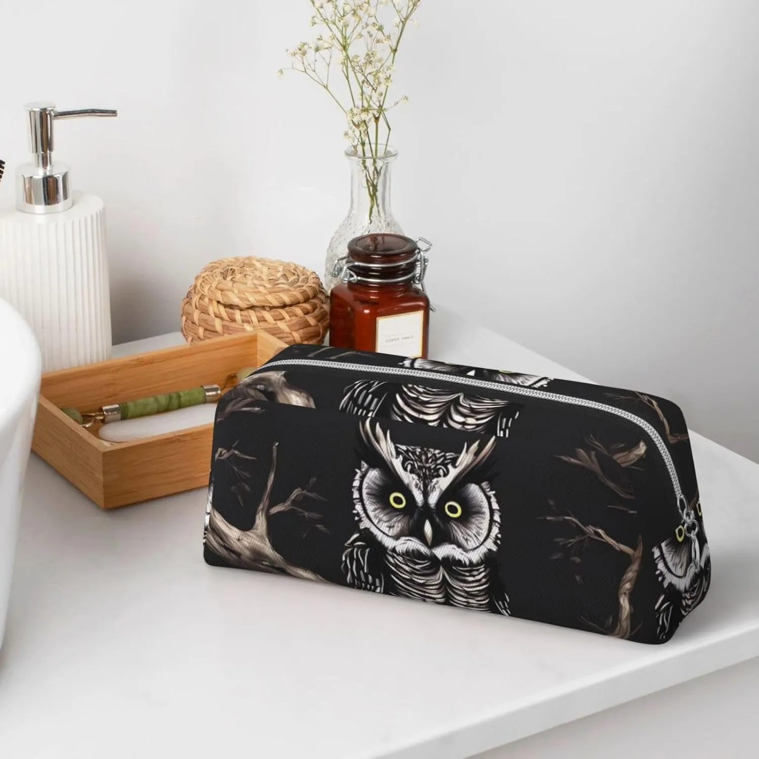 Late Night Owl Makeup Bag for Women Men Travel Toiletry Bag Aesthetic Purse Pouch Large Pencil Case