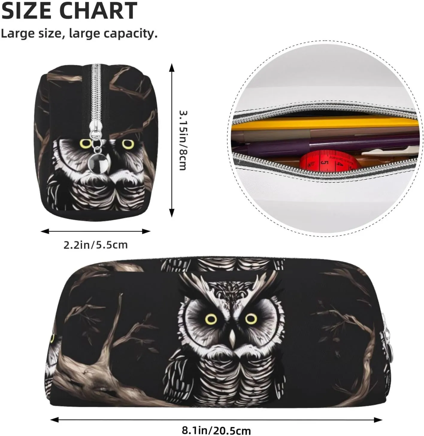 Late Night Owl Makeup Bag for Women Men Travel Toiletry Bag Aesthetic Purse Pouch Large Pencil Case