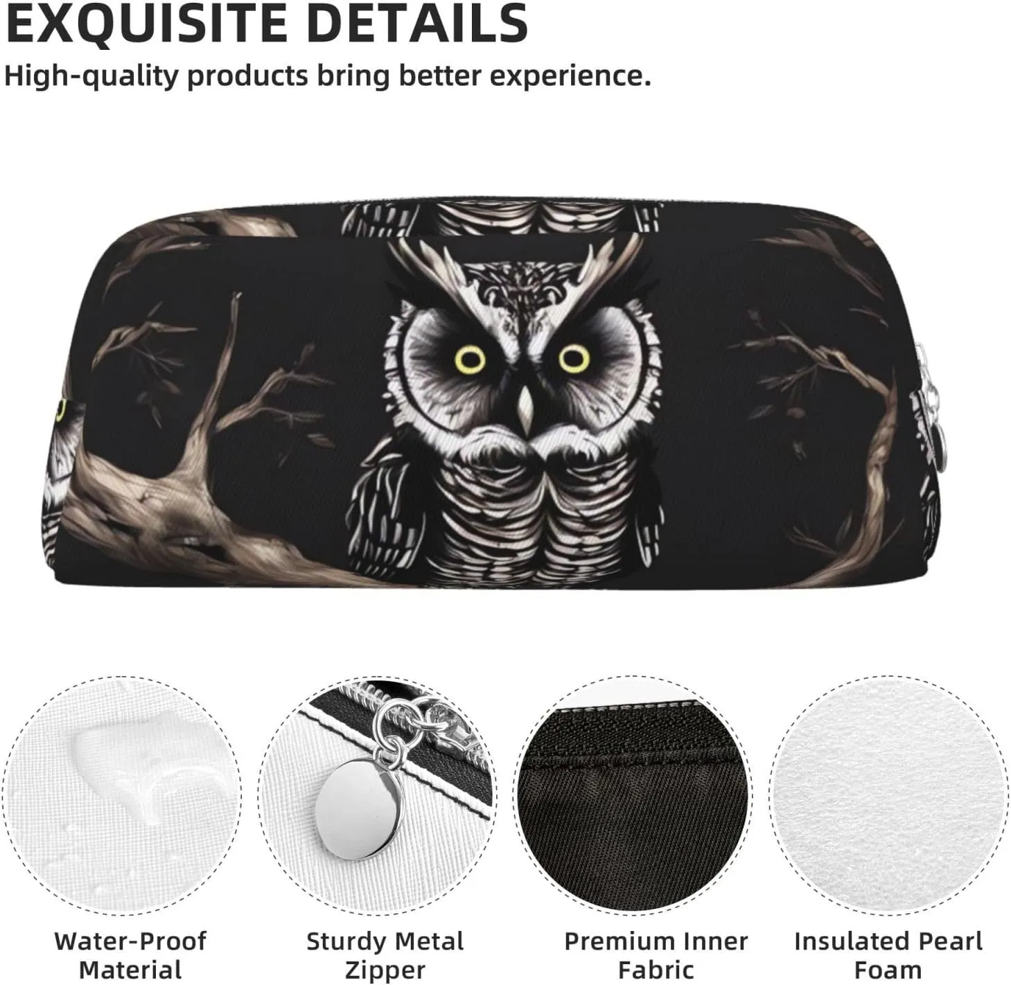 Late Night Owl Makeup Bag for Women Men Travel Toiletry Bag Aesthetic Purse Pouch Large Pencil Case