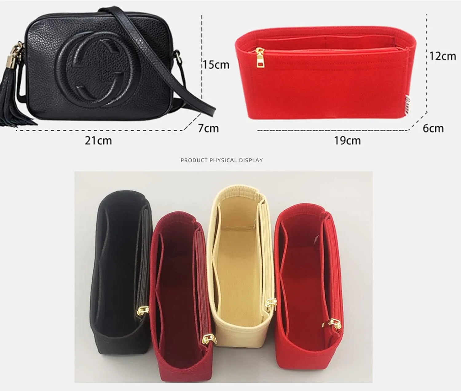 Lckaey Felt Purse Organizer For Disco Square Fringe Camera Bag Organize Organizer Liner Bag2027Khaki 19 * 6 * 12cm