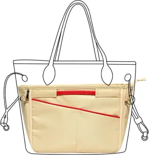 Lckaey Nylon Purse Organizer for neverfull Tote Handbag insert Organizers for longchamp and goyard tote insert 3096Khaki-L
