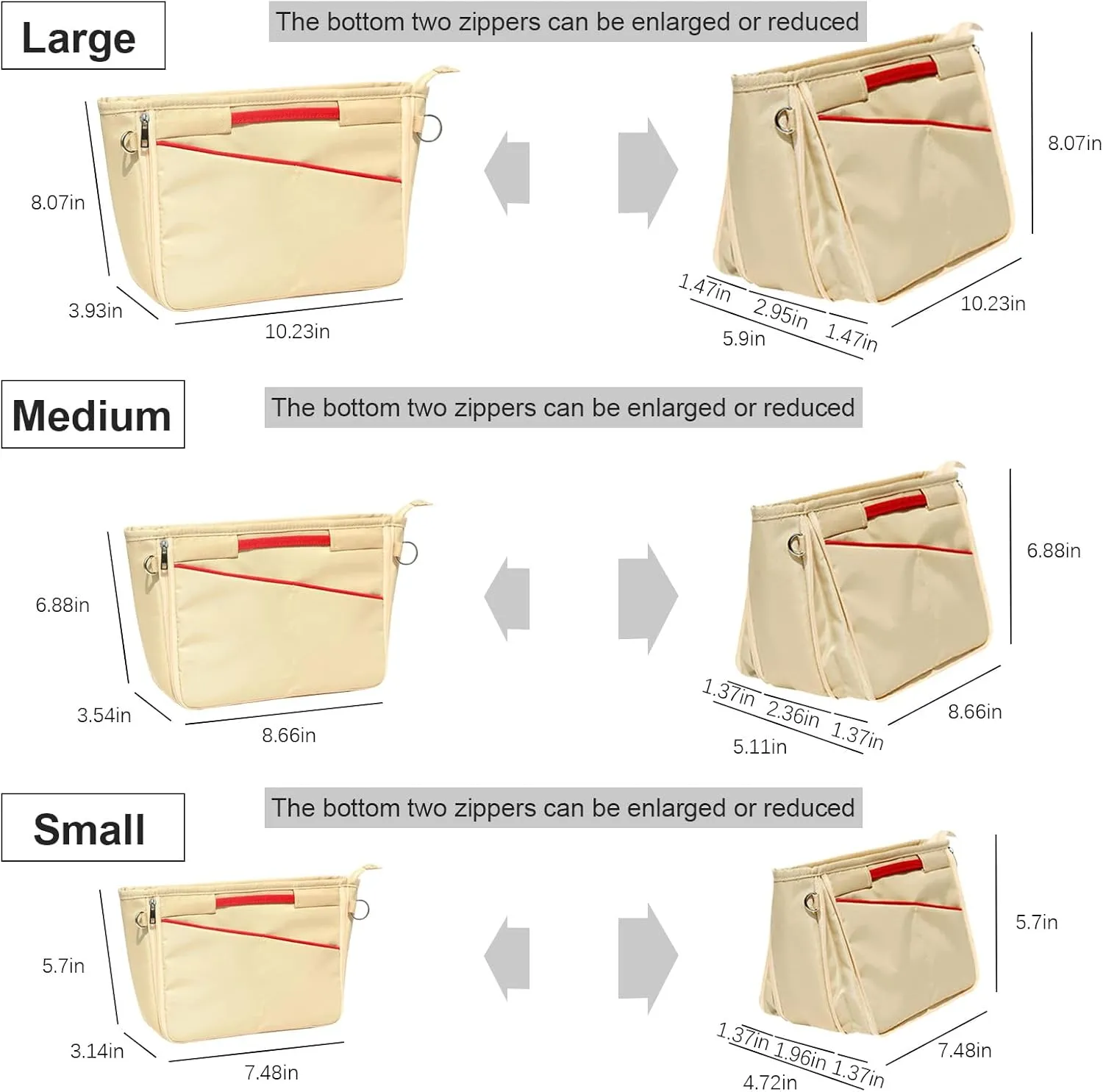 Lckaey Nylon Purse Organizer for neverfull Tote Handbag insert Organizers for longchamp and goyard tote insert 3096Khaki-L