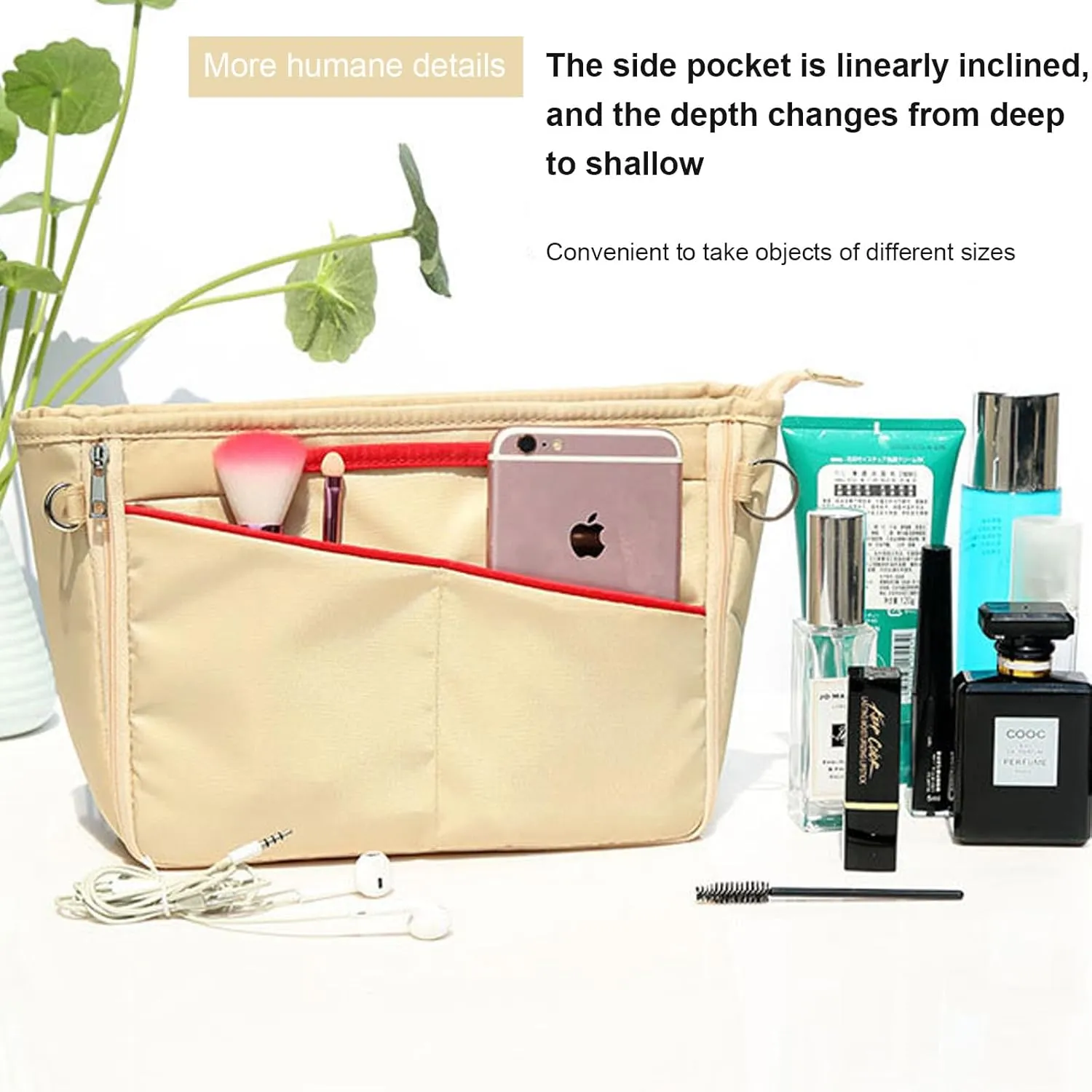 Lckaey Nylon Purse Organizer for neverfull Tote Handbag insert Organizers for longchamp and goyard tote insert 3096Khaki-L