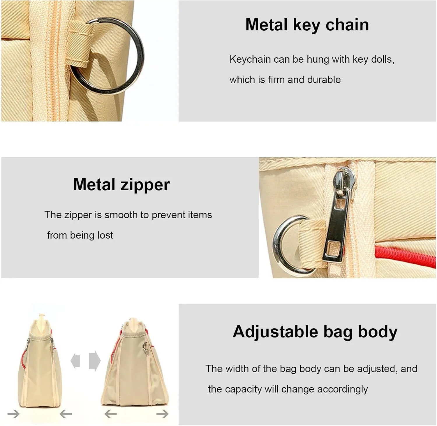 Lckaey Nylon Purse Organizer for neverfull Tote Handbag insert Organizers for longchamp and goyard tote insert 3096Khaki-L